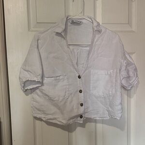 Zara White Lightweight Crop Shirt